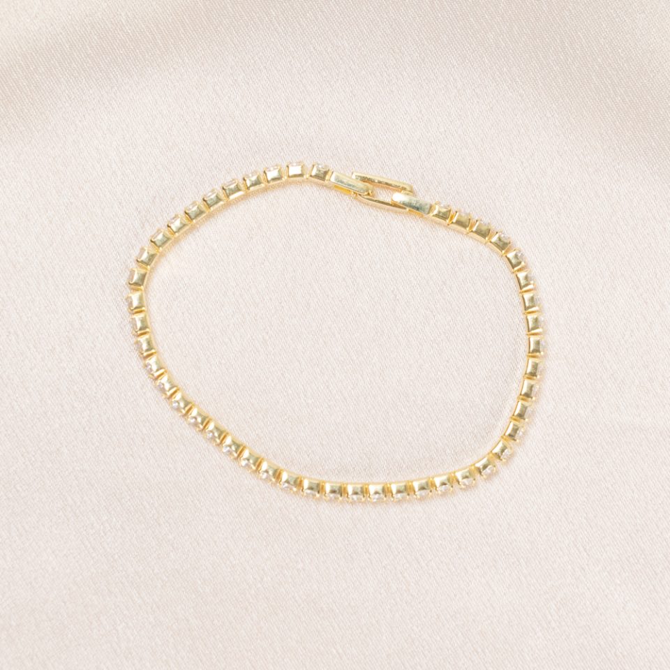 3mm CZ Tennis Gold on Silver Bracelet